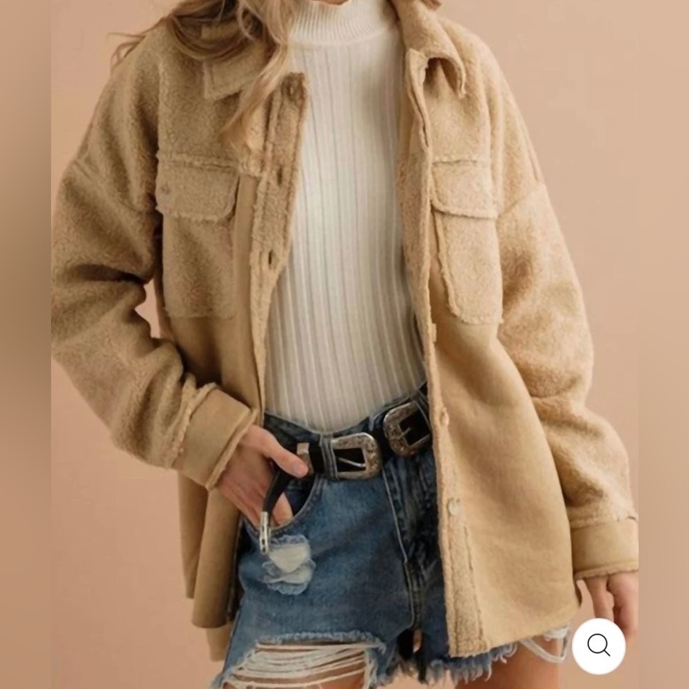 Blue B - Suede Sherpa Shacket in Camel M